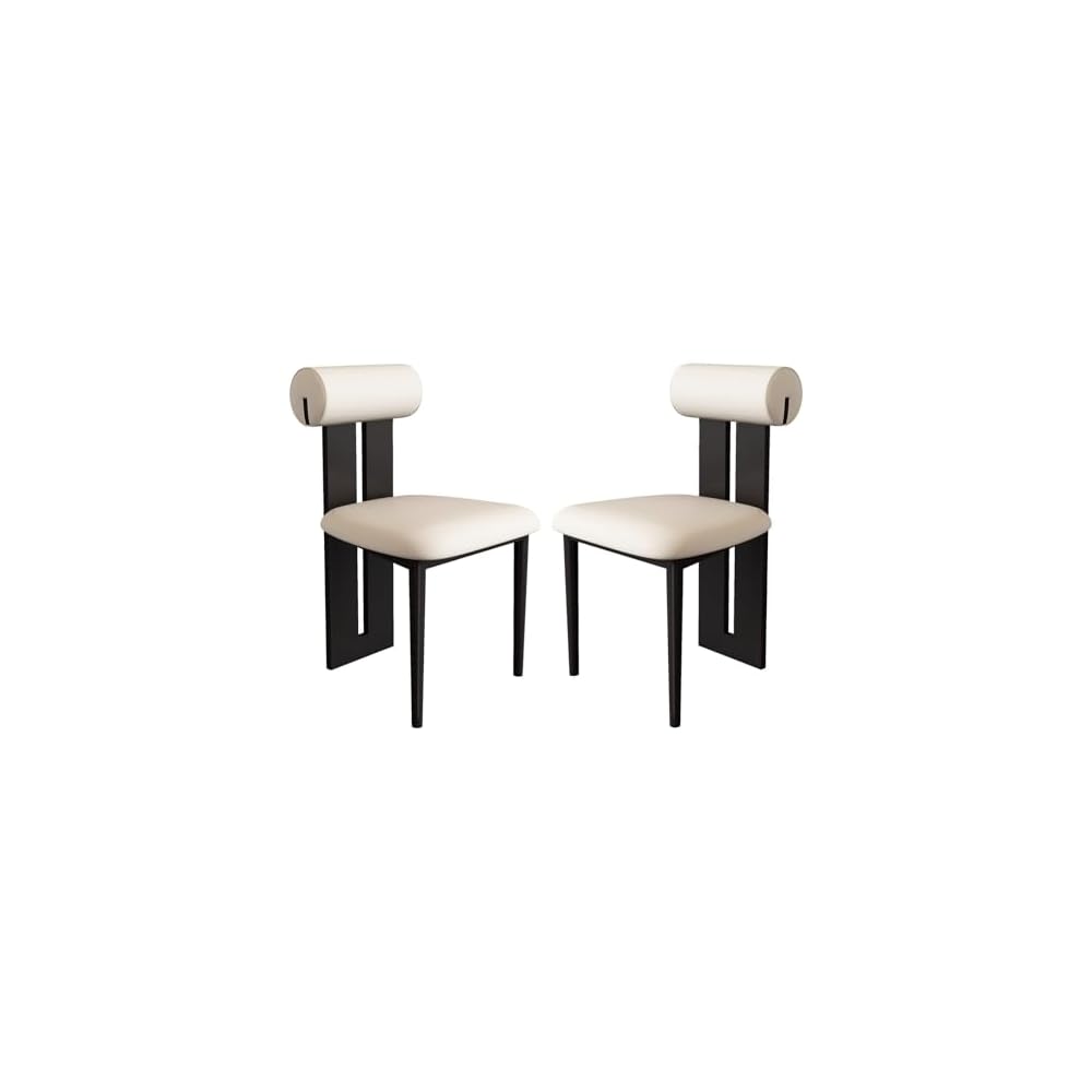 Solid Wood Stool Set - Modern Upholstered Vanity Chairs with Curve Open Back for Dining Room, Makeup, Dressing Room, or Living Room - 2 PCS Leather Side Diner Chairs