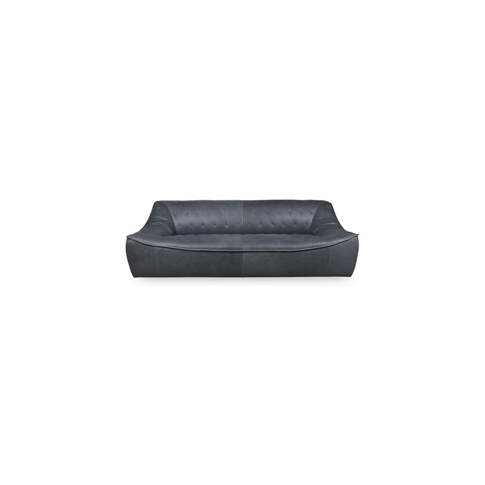SAFAVIEH Couture Collection Agitha Modern Dark Grey Italian Leather Tufted Sofa Couch (Fully Assembled)
