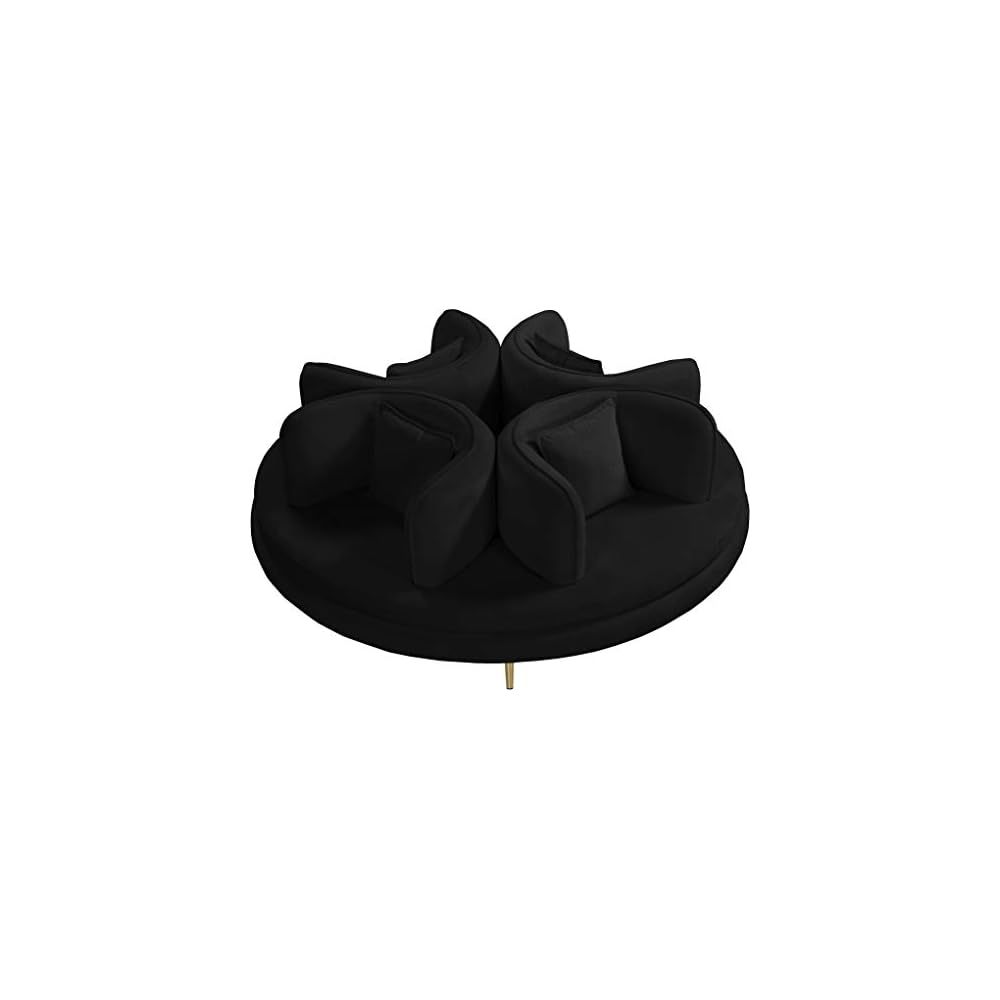 Meridian Furniture 627Black Circlet Collection Modern | Contemporary Velvet Upholstered Roundabout Sofa with Sturdy Gold Iron Legs, Black, 72" W x 72" D x 29" H