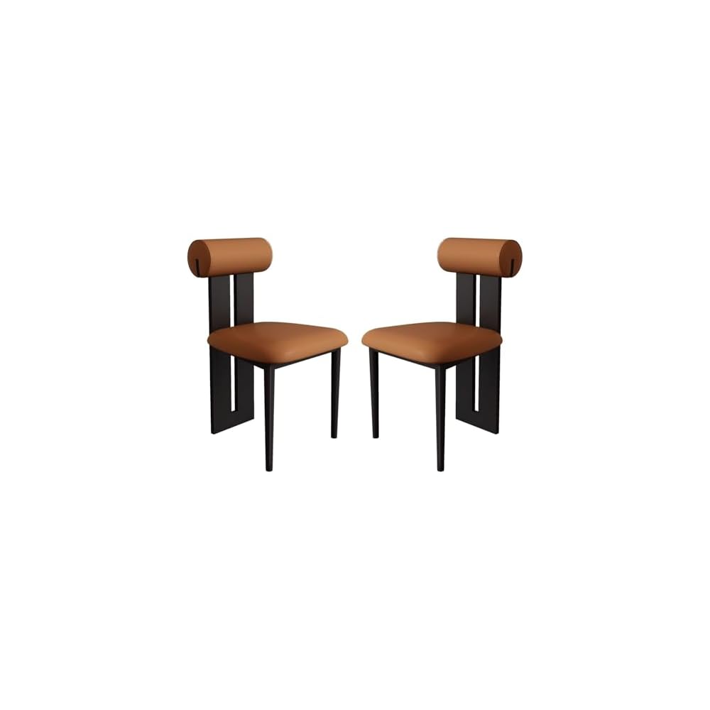 Solid Wood Stool Set - Modern Upholstered Vanity Chairs with Curve Open Back for Dining Room, Makeup, Dressing Room, or Living Room - 2 PCS Leather Side Diner Chairs