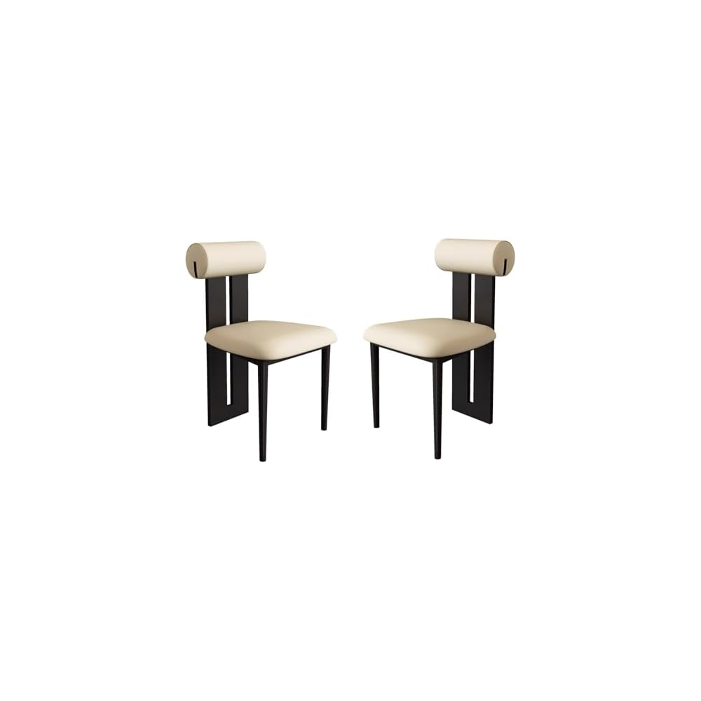 Solid Wood Stool Set - Modern Upholstered Vanity Chairs with Curve Open Back for Dining Room, Makeup, Dressing Room, or Living Room - 2 PCS Leather Side Diner Chairs