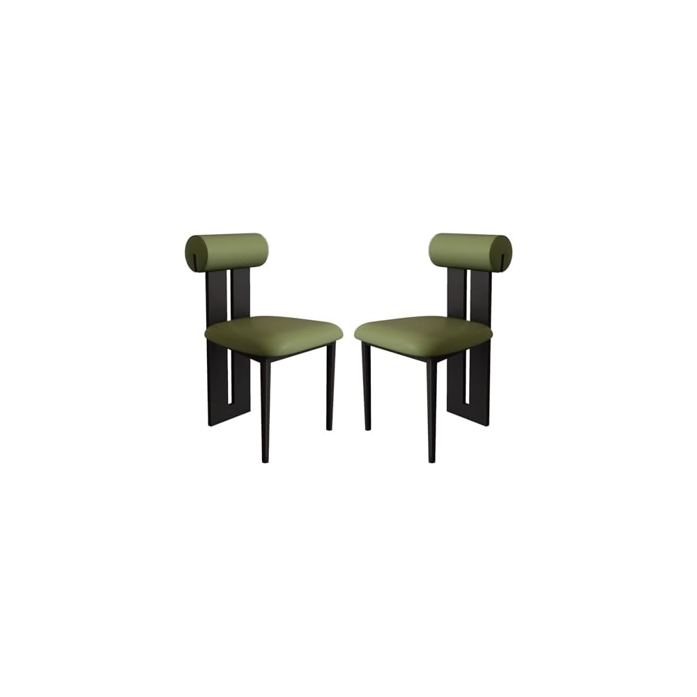 Solid Wood Stool Set - Modern Upholstered Vanity Chairs with Curve Open Back for Dining Room, Makeup, Dressing Room, or Living Room - 2 PCS Leather Side Diner Chairs