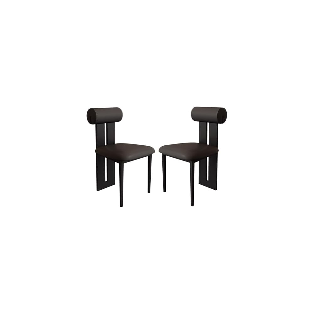 Solid Wood Stool Set - Modern Upholstered Vanity Chairs with Curve Open Back for Dining Room, Makeup, Dressing Room, or Living Room - 2 PCS Leather Side Diner Chairs
