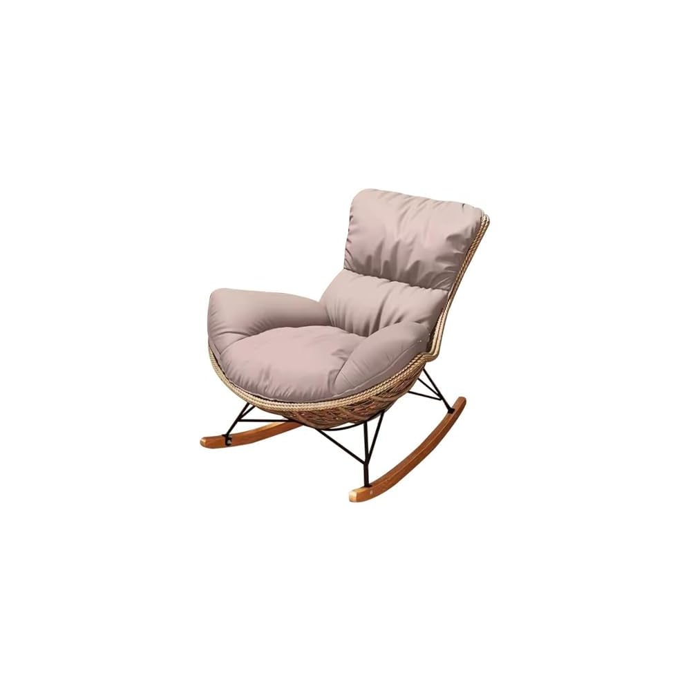 Reclining Rocking Chair Modular Single Sofa PE Rattan Relax Armchair for Balcony Living Room Patio Office Stylish Gray Comfort Furniture