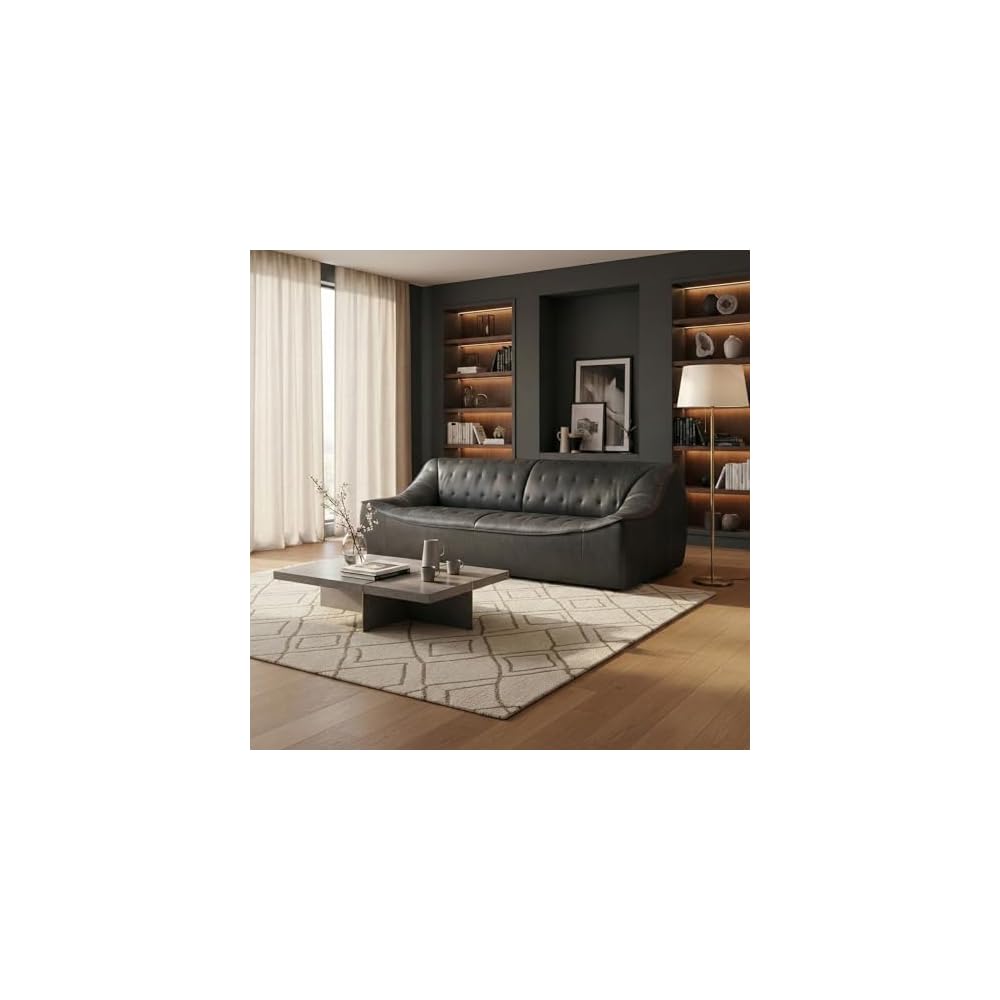 SAFAVIEH Couture Collection Agitha Modern Dark Grey Italian Leather Tufted Sofa Couch (Fully Assembled)