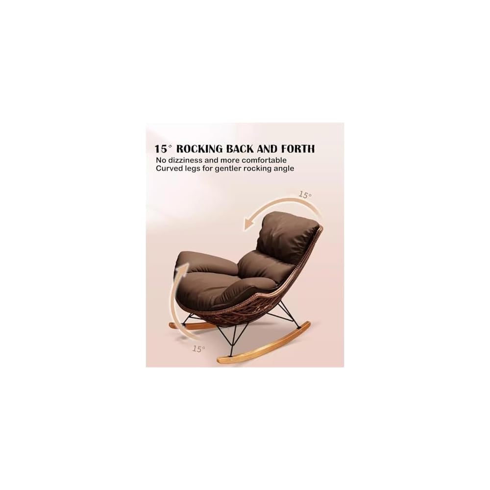Reclining Rocking Chair Modular Single Sofa PE Rattan Relax Armchair for Balcony Living Room Patio Office Stylish Gray Comfort Furniture