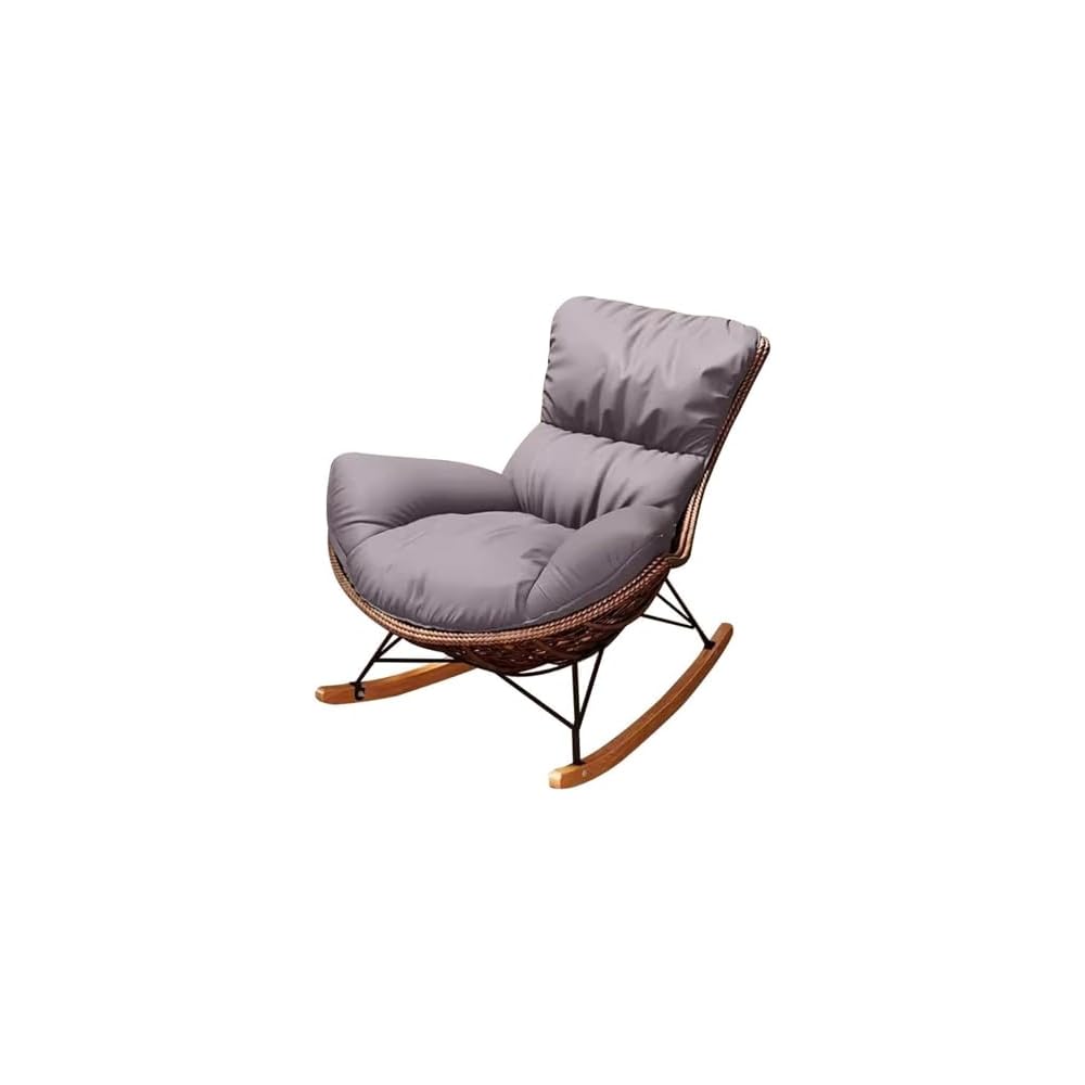 Reclining Rocking Chair Modular Single Sofa PE Rattan Relax Armchair for Balcony Living Room Patio Office Stylish Gray Comfort Furniture