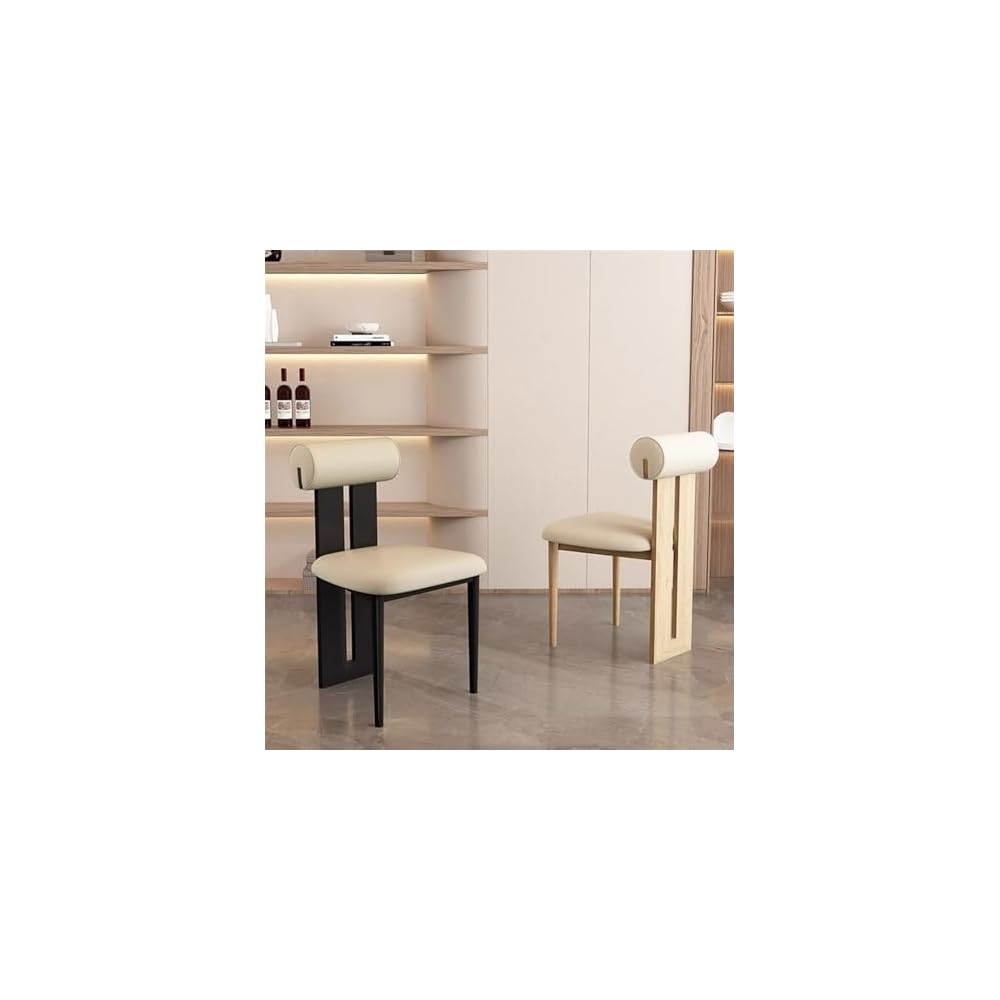 Solid Wood Stool Set - Modern Upholstered Vanity Chairs with Curve Open Back for Dining Room, Makeup, Dressing Room, or Living Room - 2 PCS Leather Side Diner Chairs