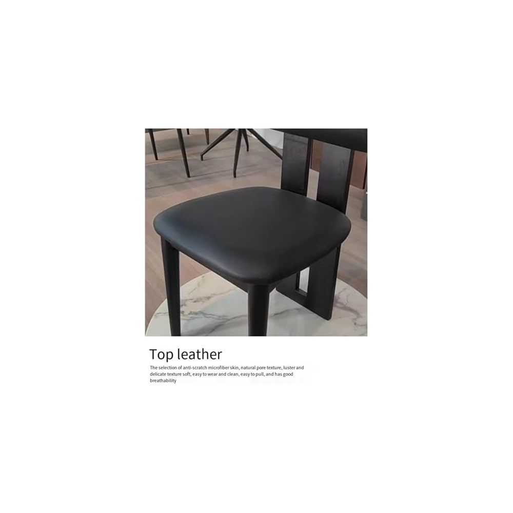 Solid Wood Stool Set - Modern Upholstered Vanity Chairs with Curve Open Back for Dining Room, Makeup, Dressing Room, or Living Room - 2 PCS Leather Side Diner Chairs