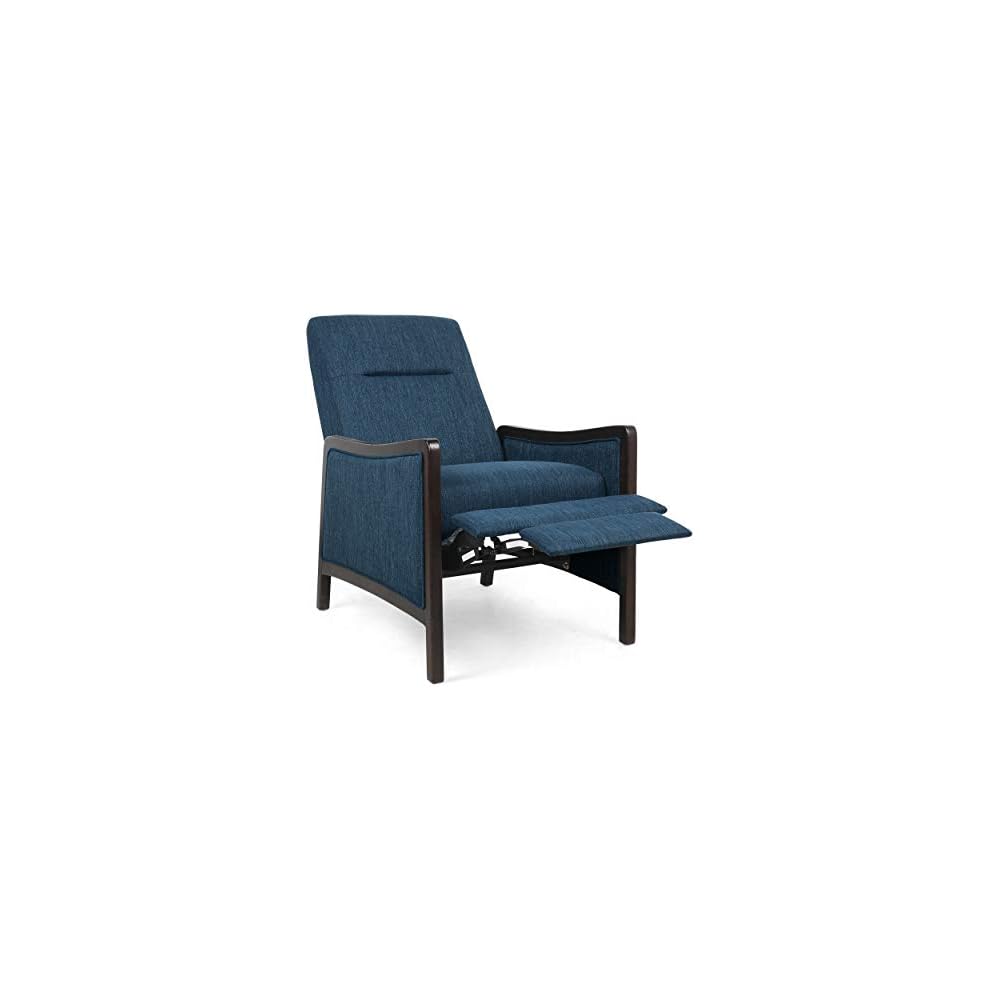 Veatch Pushback Recliner - Navy Blue/Dark Walnut
