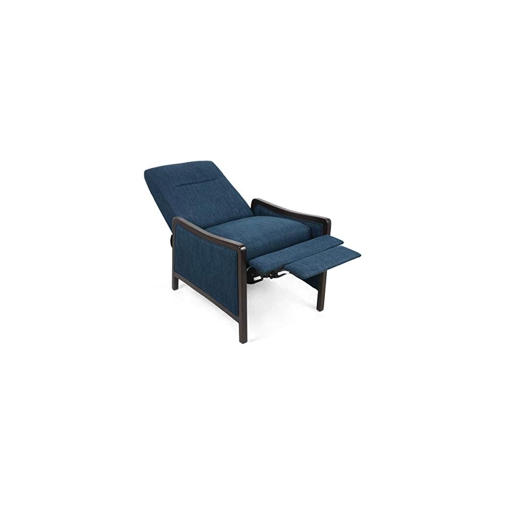 Veatch Pushback Recliner - Navy Blue/Dark Walnut
