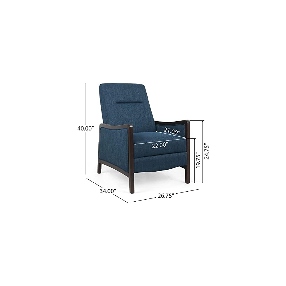 Veatch Pushback Recliner - Navy Blue/Dark Walnut