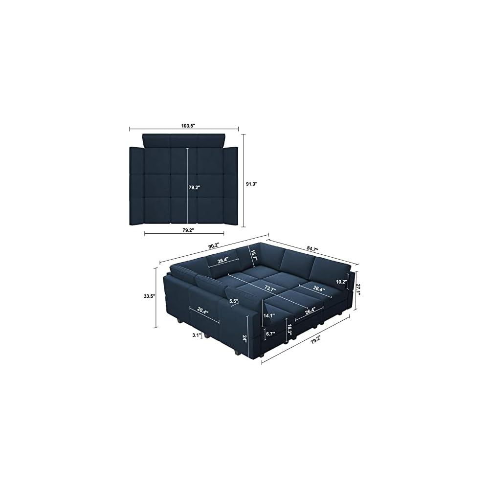 Belffin Modular Sectional Sofa with Ottomans Velvet Reversible Sleeper Sectional Sofa with Chaise Modular Sleeper Sofa Bed with Storage Seat Blue