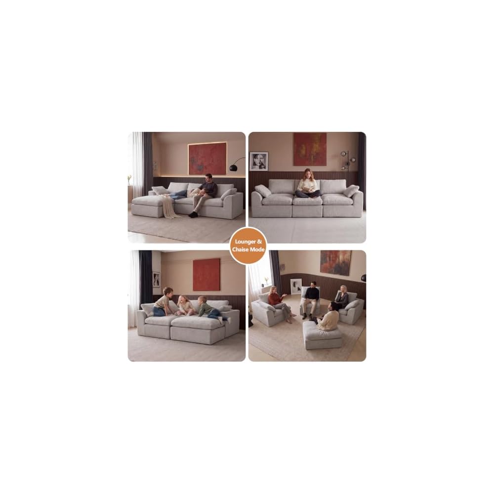 108" Cloud Couch Sectional, Boneless Modular Sofa for Living Room