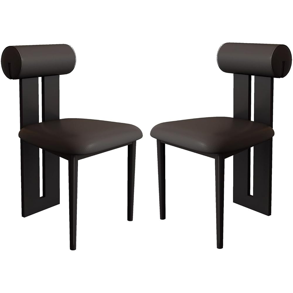 Solid Wood Stool Set - Modern Upholstered Vanity Chairs with Curve Open Back for Dining Room, Makeup, Dressing Room, or Living Room - 2 PCS Leather Side Diner Chairs
