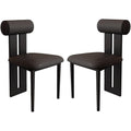 Solid Wood Stool Set - Modern Upholstered Vanity Chairs with Curve Open Back for Dining Room, Makeup, Dressing Room, or Living Room - 2 PCS Leather Side Diner Chairs