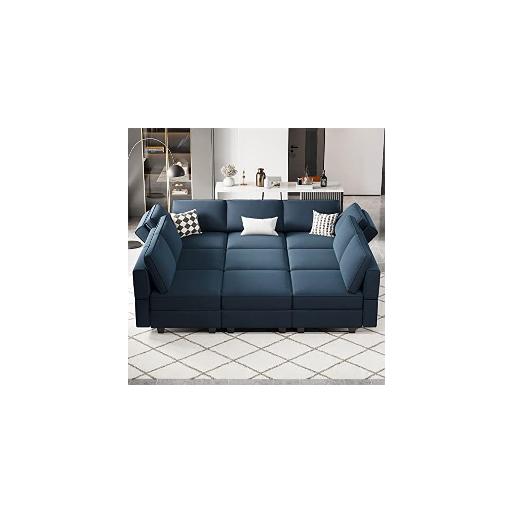 Belffin Modular Sectional Sofa with Ottomans Velvet Reversible Sleeper Sectional Sofa with Chaise Modular Sleeper Sofa Bed with Storage Seat Blue