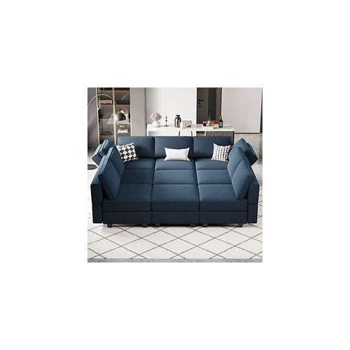 Belffin Modular Sectional Sofa with Ottomans Velvet Reversible Sleeper Sectional Sofa with Chaise Modular Sleeper Sofa Bed with Storage Seat Blue