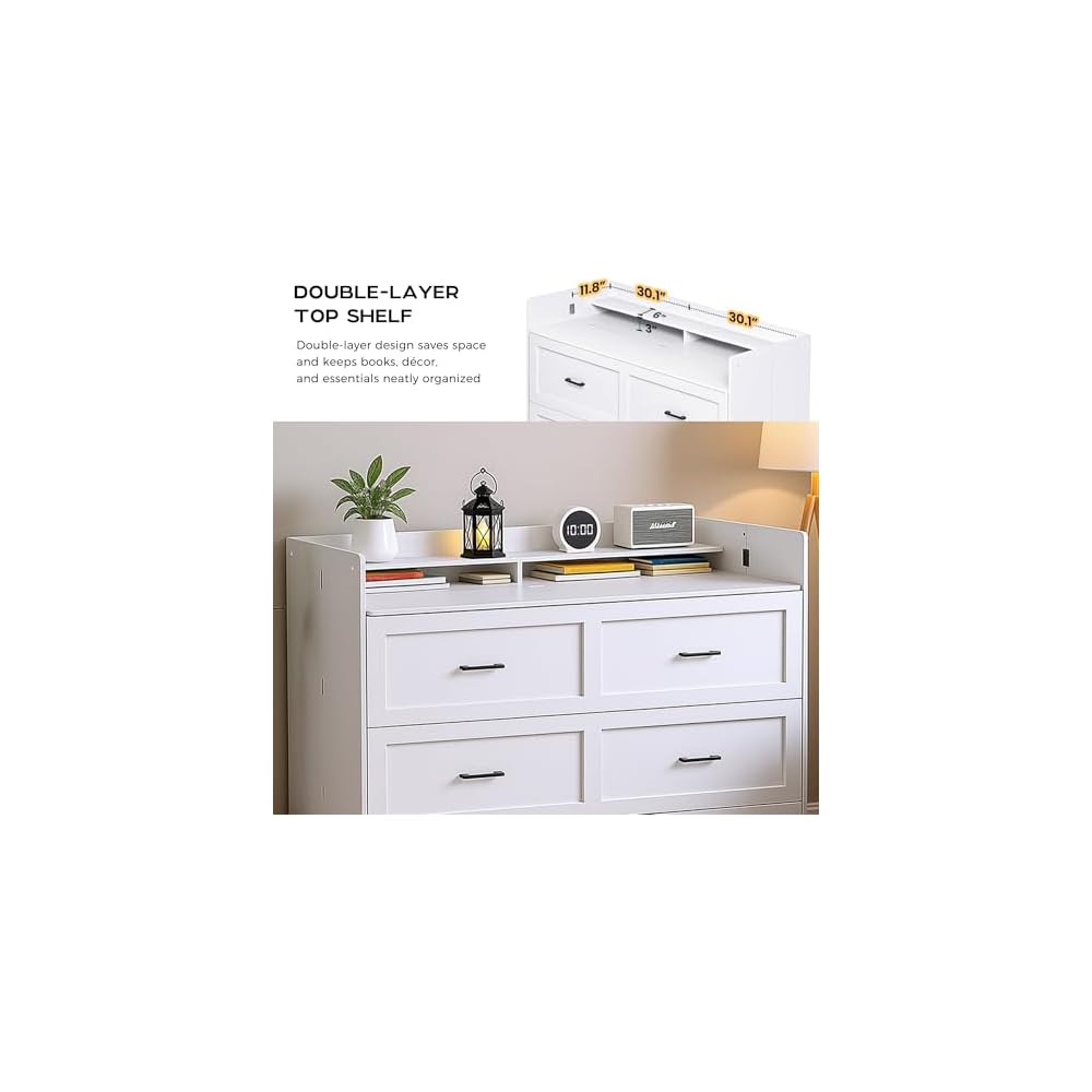 Kikihouse Murphy Bed with Storage & Charging Station, Queen Size Murphy Cabinet Bed Hideaway Bed with Motion Sensor Lights for Bedroom/Guest Room/Office, Foldable Platform Bed Frame, White