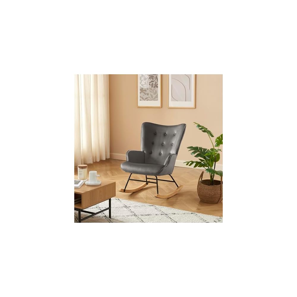 BAÏTA Suzie Rocking Chair in Grey Velvet