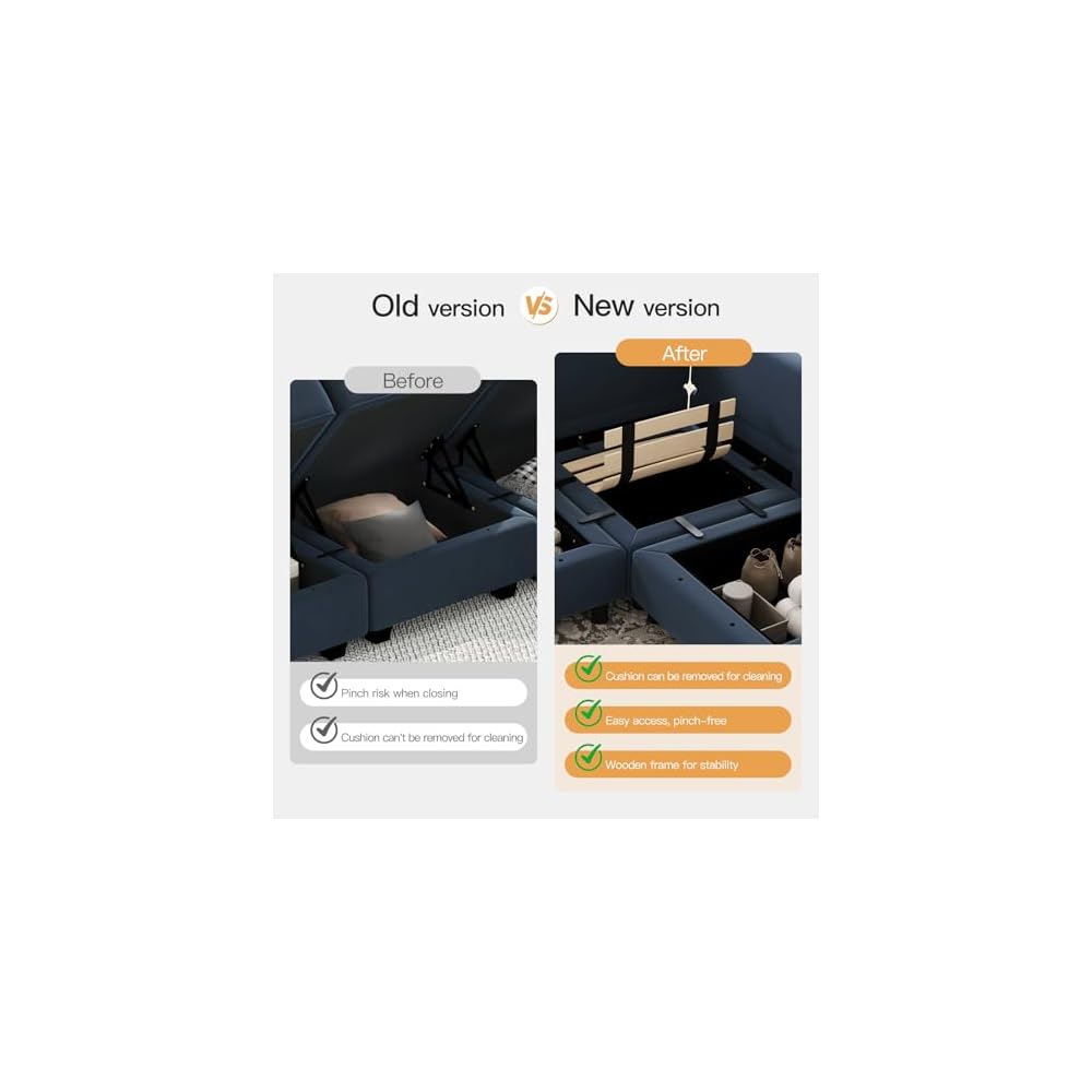 Belffin Modular Sectional Sofa with Ottomans Velvet Reversible Sleeper Sectional Sofa with Chaise Modular Sleeper Sofa Bed with Storage Seat Blue