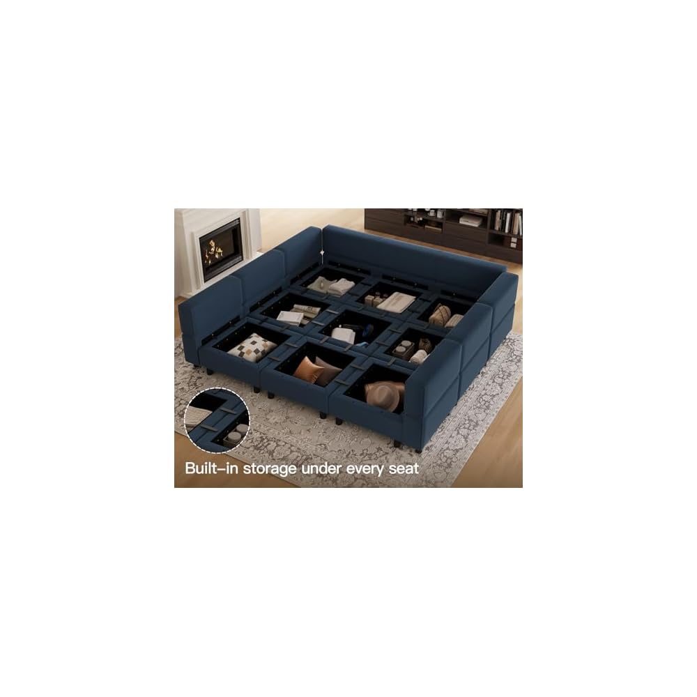 Belffin Modular Sectional Sofa with Ottomans Velvet Reversible Sleeper Sectional Sofa with Chaise Modular Sleeper Sofa Bed with Storage Seat Blue