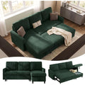 Shintenchi 70'' Sleeper Sofa Bed with Storage, Convertible Pull Out Couch Futon for Living Room, Apartment, Corduroy Fabric L Shaped Sectional Sofa Pull-Out Bed, Green