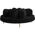 Meridian Furniture 627Black Circlet Collection Modern | Contemporary Velvet Upholstered Roundabout Sofa with Sturdy Gold Iron Legs, Black, 72" W x 72" D x 29" H