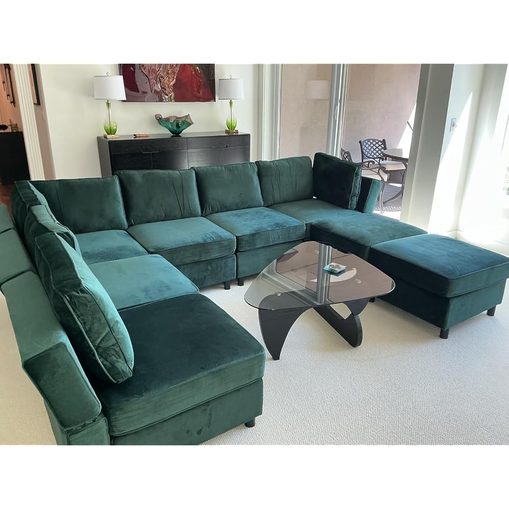 Belffin Modular Sectional Sofa with Ottomans Velvet Reversible Sleeper Sectional Sofa with Chaise Modular Sleeper Sofa Bed with Storage Seat Blue