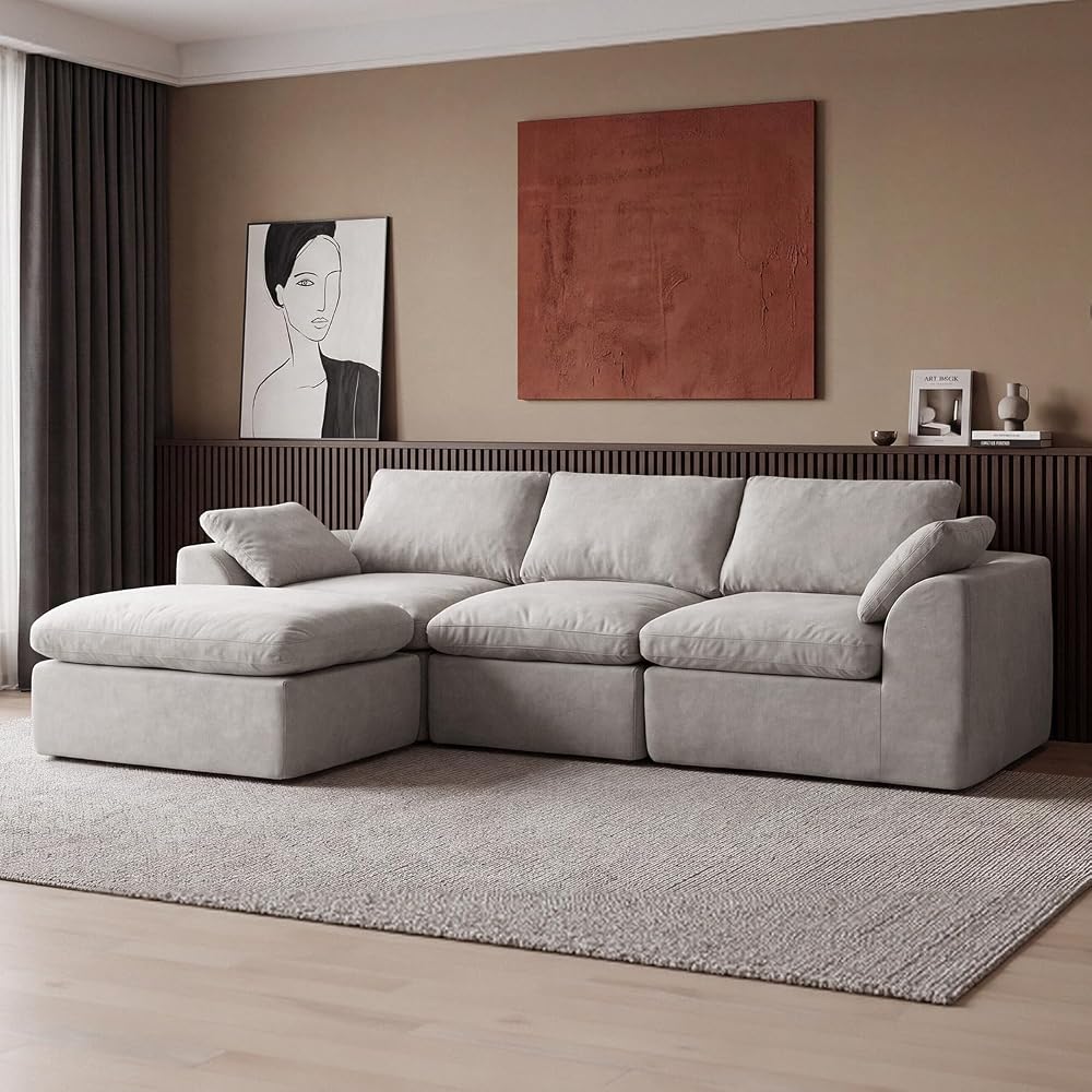 108" Cloud Couch Sectional, Boneless Modular Sofa for Living Room