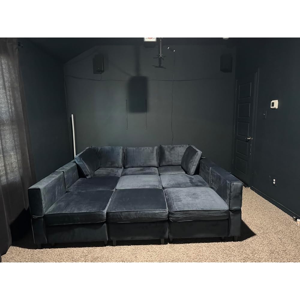 Belffin Modular Sectional Sofa with Ottomans Velvet Reversible Sleeper Sectional Sofa with Chaise Modular Sleeper Sofa Bed with Storage Seat Blue