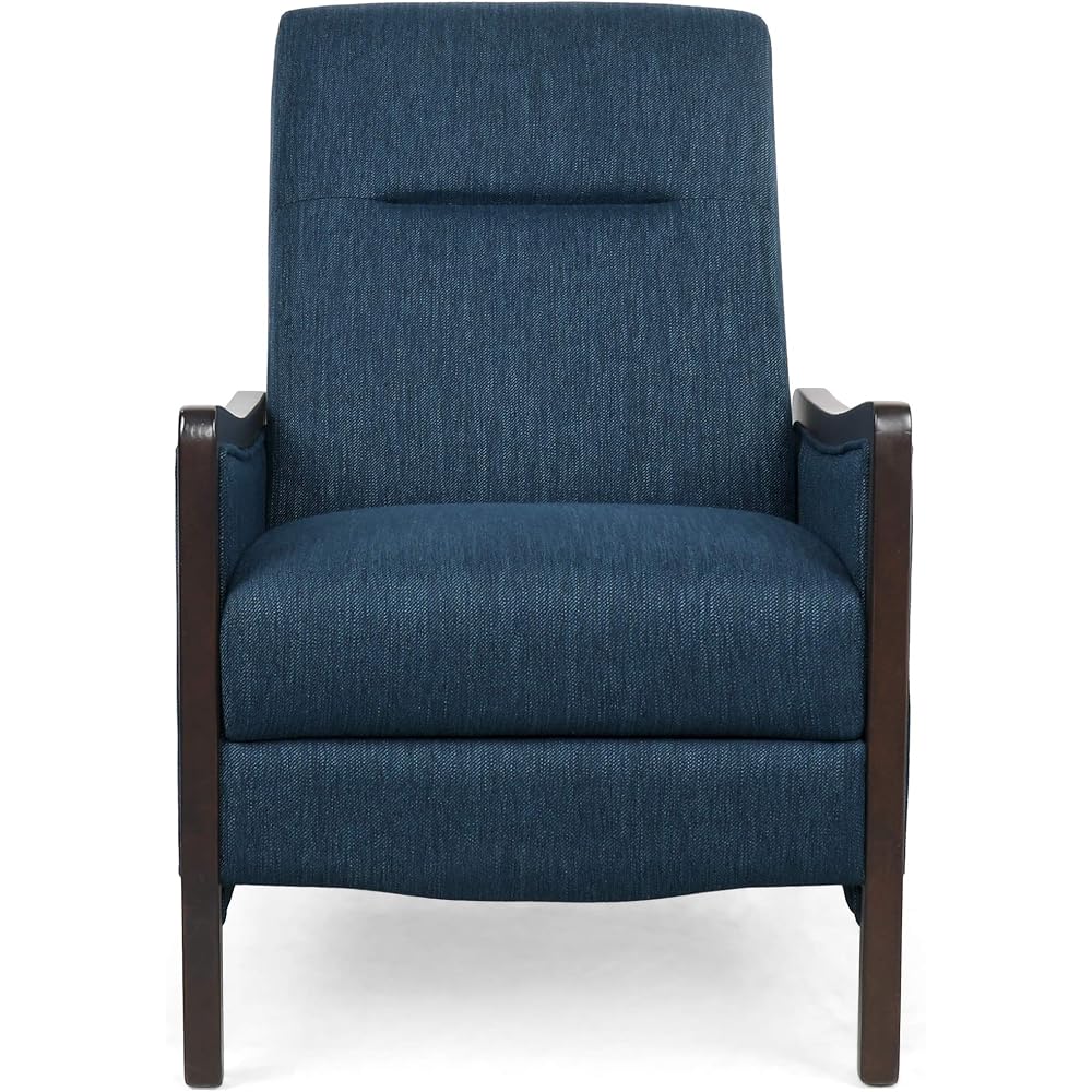 Veatch Pushback Recliner - Navy Blue/Dark Walnut